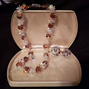 Vintage Crystal Necklace with matching clip earrin